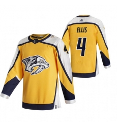 Men Nashville Predators 4 Ryan Ellis Yellow Adidas 2020 21 Reverse Retro Alternate NHL Jersey