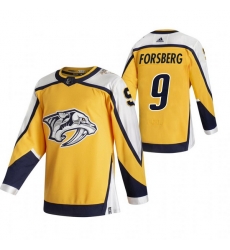 Men Nashville Predators 9 Filip Forsberg Yellow Adidas 2020 21 Reverse Retro Alternate NHL Jersey