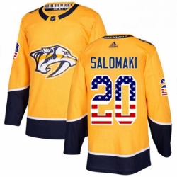 Mens Adidas Nashville Predators 20 Miikka Salomaki Authentic Gold USA Flag Fashion NHL Jersey 