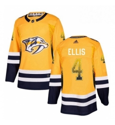 Mens Adidas Nashville Predators 4 Ryan Ellis Authentic Gold Drift Fashion NHL Jersey 