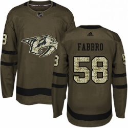 Mens Adidas Nashville Predators 58 Dante Fabbro Authentic Green Salute to Service NHL Jersey 