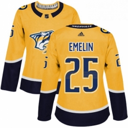 Womens Adidas Nashville Predators 25 Alexei Emelin Authentic Gold Home NHL Jersey 