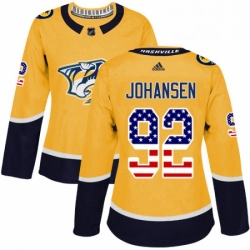 Womens Adidas Nashville Predators 92 Ryan Johansen Authentic Gold USA Flag Fashion NHL Jersey 