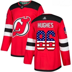 Devils #86 Jack Hughes Red Home Authentic USA Flag Stitched Hockey Jersey