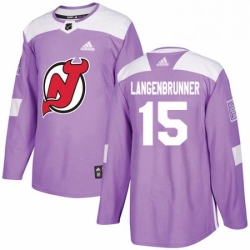 Mens Adidas New Jersey Devils 15 Jamie Langenbrunner Authentic Purple Fights Cancer Practice NHL Jersey 