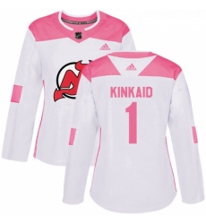 Womens Adidas New Jersey Devils 1 Keith Kinkaid Authentic WhitePink Fashion NHL Jersey 