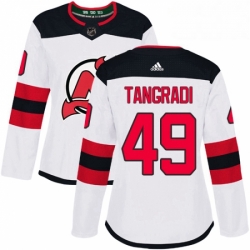 Womens Adidas New Jersey Devils 49 Eric Tangradi Authentic White Away NHL Jersey 