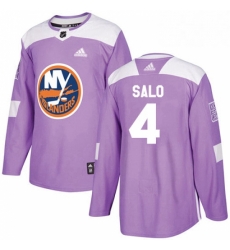 Mens Adidas New York Islanders 4 Robin Salo Authentic Purple Fights Cancer Practice NHL Jersey 