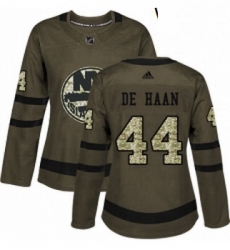 Womens Adidas New York Islanders 44 Calvin de Haan Authentic Green Salute to Service NHL Jersey 