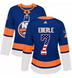 Womens Adidas New York Islanders 7 Jordan Eberle Authentic Royal Blue USA Flag Fashion NHL Jersey 