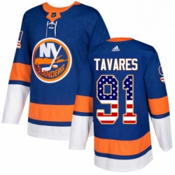 Youth Adidas New York Islanders 91 John Tavares Authentic Royal Blue USA Flag Fashion NHL Jersey 