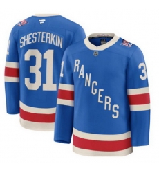 Men New York Rangers 31 Igor Shesterkin Blue Centennial Stitched Hockey Jersey