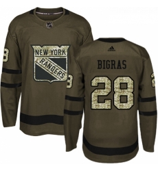 Youth Adidas New York Rangers 28 Chris Bigras Premier Green Salute to Service NHL Jersey 