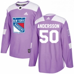 Youth Adidas New York Rangers 50 Lias Andersson Authentic Purple Fights Cancer Practice NHL Jersey 