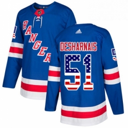 Youth Adidas New York Rangers 51 David Desharnais Authentic Royal Blue USA Flag Fashion NHL Jersey 