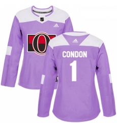 Womens Adidas Ottawa Senators 1 Mike Condon Authentic Purple Fights Cancer Practice NHL Jersey 