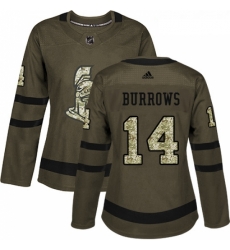 Womens Adidas Ottawa Senators 14 Alexandre Burrows Authentic Green Salute to Service NHL Jersey 