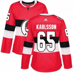 Womens Adidas Ottawa Senators 65 Erik Karlsson Authentic Red 2017 100 Classic NHL Jersey 