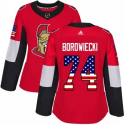 Womens Adidas Ottawa Senators 74 Mark Borowiecki Authentic Red USA Flag Fashion NHL Jersey 