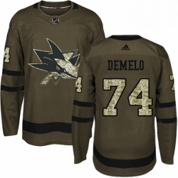 Mens Adidas San Jose Sharks 74 Dylan DeMelo Authentic Green Salute to Service NHL Jersey 