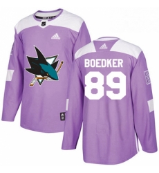 Mens Adidas San Jose Sharks 89 Mikkel Boedker Authentic Purple Fights Cancer Practice NHL Jersey 