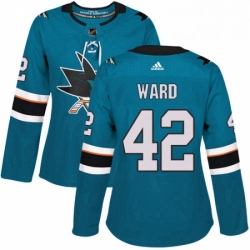 Womens Adidas San Jose Sharks 42 Joel Ward Authentic Teal Green Home NHL Jersey 