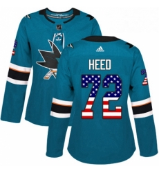 Womens Adidas San Jose Sharks 72 Tim Heed Authentic Teal Green USA Flag Fashion NHL Jersey 