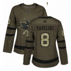 Womens Adidas San Jose Sharks 8 Joe Pavelski Authentic Green Salute to Service NHL Jersey 