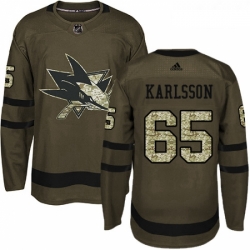 Youth Adidas San Jose Sharks 65 Erik Karlsson Authentic Green Salute to Service NHL Jersey 