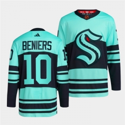 Men Seattle Kraken 10 Matty Beniers Ice Blue 2022 23 Reverse Retro Stitched Jersey