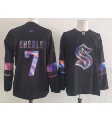 Men Seattle Kraken 7 Jordan Eberle Black Iridescent Holographic Authentic Jersey