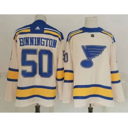 Men St Louis Blues 50 Jordan Binnington Cream 2022 Winter Classic Authentic Jersey