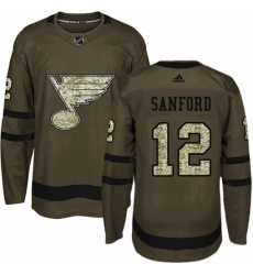 Mens Adidas St Louis Blues 12 Zach Sanford Premier Green Salute to Service NHL Jersey 