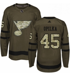 Mens Adidas St Louis Blues 45 Luke Opilka Authentic Green Salute to Service NHL Jersey 