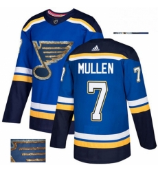 Mens Adidas St Louis Blues 7 Joe Mullen Authentic Royal Blue Fashion Gold NHL Jersey 