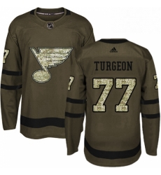 Mens Adidas St Louis Blues 77 Pierre Turgeon Authentic Green Salute to Service NHL Jersey 