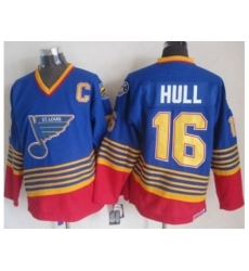 St. Louis Blues #16 Brett Hull Light Blue Red CCM Throwback Stitched NHL Jersey