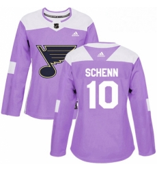 Womens Adidas St Louis Blues 10 Brayden Schenn Authentic Purple Fights Cancer Practice NHL Jersey 