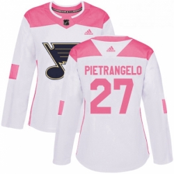 Womens Adidas St Louis Blues 27 Alex Pietrangelo Authentic WhitePink Fashion NHL Jersey 