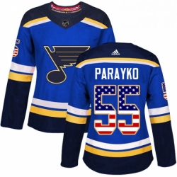 Womens Adidas St Louis Blues 55 Colton Parayko Authentic Blue USA Flag Fashion NHL Jersey 