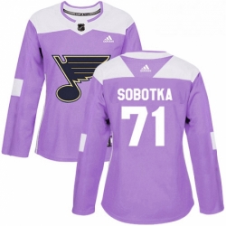Womens Adidas St Louis Blues 71 Vladimir Sobotka Authentic Purple Fights Cancer Practice NHL Jersey 