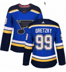 Womens Adidas St Louis Blues 99 Wayne Gretzky Authentic Royal Blue Home NHL Jersey 