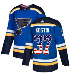 Youth Adidas St Louis Blues 37 Klim Kostin Authentic Blue USA Flag Fashion NHL Jersey 