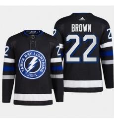 Men Tampa Bay Lightning 22 Logan Brown Black Alternate Premier Breakaway Stitched Jersey