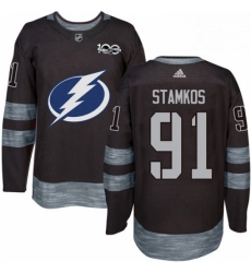 Mens Adidas Tampa Bay Lightning 91 Steven Stamkos Authentic Black 1917 2017 100th Anniversary NHL Jersey 