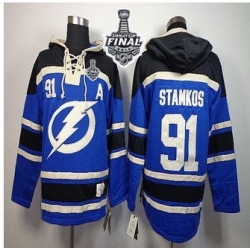 Tampa Bay Lightning #91 Steven Stamkos Blue Sawyer Hooded Sweatshirt 2015 Stanley Cup Stitched NHL Jersey