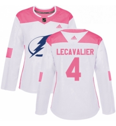 Womens Adidas Tampa Bay Lightning 4 Vincent Lecavalier Authentic WhitePink Fashion NHL Jersey 