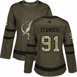 Womens Adidas Tampa Bay Lightning 91 Steven Stamkos Authentic Green Salute to Service NHL Jersey 