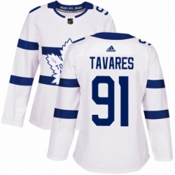 Womens Adidas Toronto Maple Leafs 91 John Tavares Authentic White 2018 Stadium Series NHL Jersey 