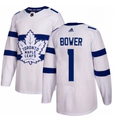 Youth Adidas Toronto Maple Leafs 1 Johnny Bower Authentic White 2018 Stadium Series NHL Jersey 